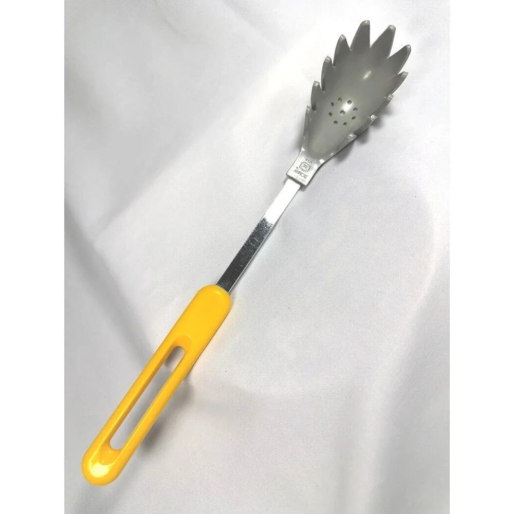 Bonny USA‎ Spaghetti Server Pasta Spoon Yellow Chrome Vintage Kitchen Tool 13in